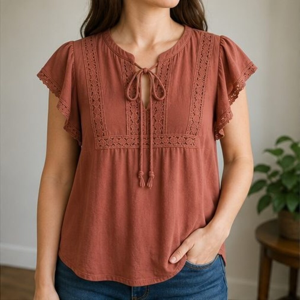 Rust Ruffle Blouse - Picture 2 of 6